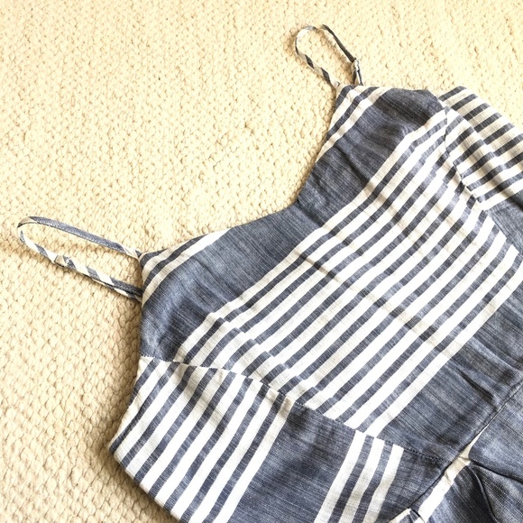 Denim Chambray and White Striped Strappy Sun Dress - Picture 2 of 6